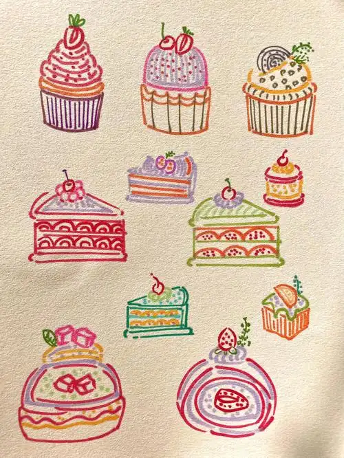 水彩马克笔甜品蛋糕简笔画可爱的蛋糕