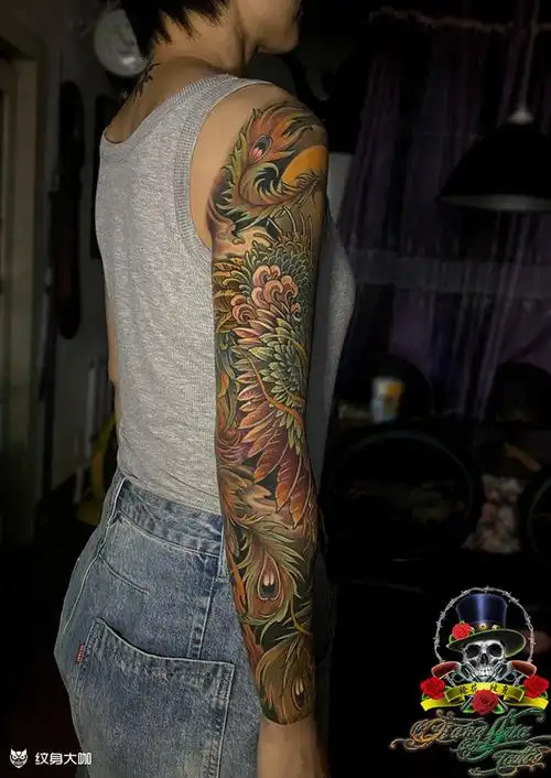 凤凰花臂纹身_手臂新传统纹身图案大全 - 纹身大咖