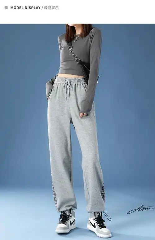 paul hualey潮牌 灰色运动裤女装春季显瘦束脚长裤工装休闲宽松百搭垂