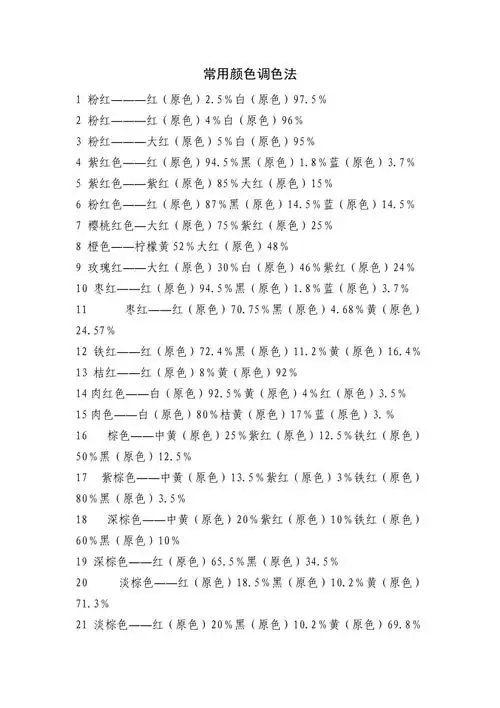 常用颜色调色法颜色调配表