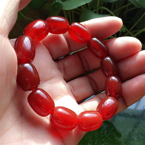 热销手串男玛瑙 玉髓_红色天然玛瑙桶珠手串男情侣本命虎年鼓珠手链女