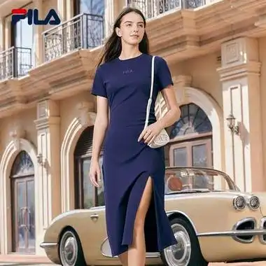 fila 斐乐 连衣裙女2024夏季新款时尚休闲简约开衩修身t恤裙长裙子
