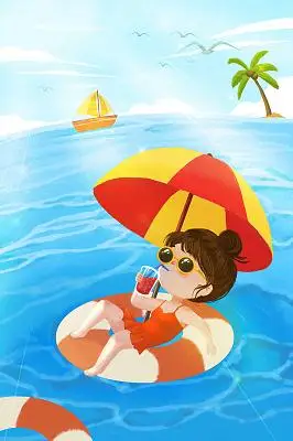 手绘绘二十四节气立夏夏天海边女孩插画