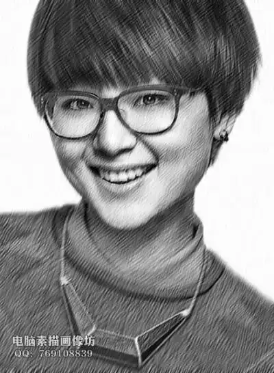 周笔畅素描画像(照片转手绘素描定制)