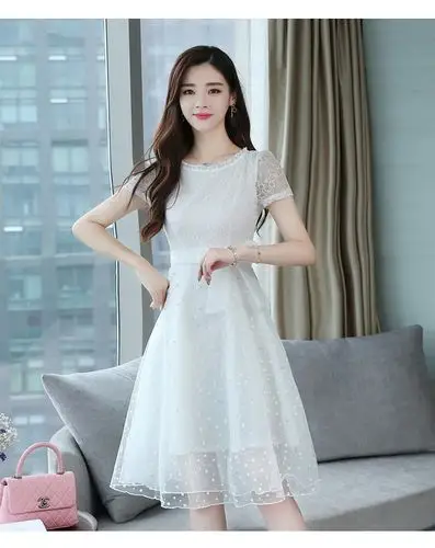 蕾丝连衣裙女装2019夏季新款修身春季气质长裙