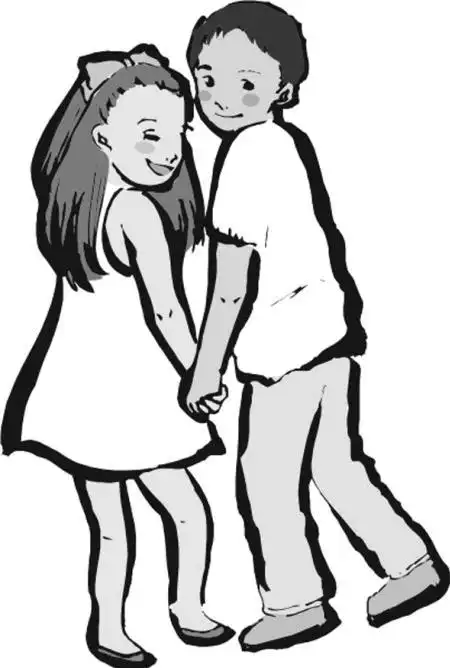 稿女孩男孩动漫情侣背对背的爱情人物简笔画-e学堂背靠背运气球简笔画