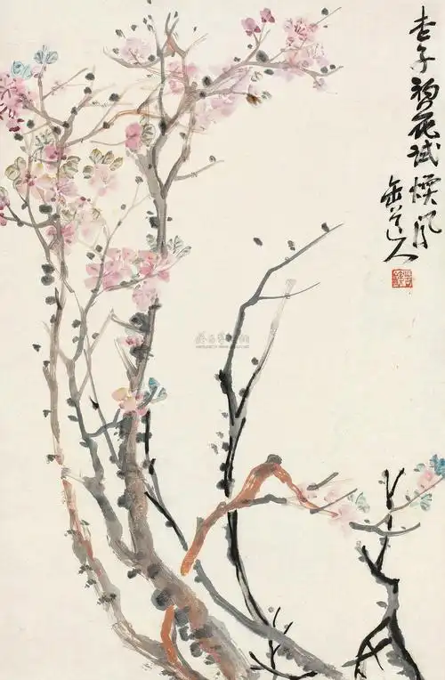 0252 杏花图 镜片 纸本设色