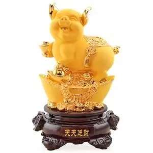 礼艺佳 元宝金猪摆件开业招财生肖猪饰品客厅酒柜仿真发财猪工艺