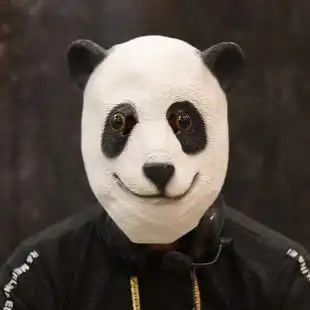 万圣节熊猫头面具全脸大熊猫面罩可爱动物熊猫公仔头罩