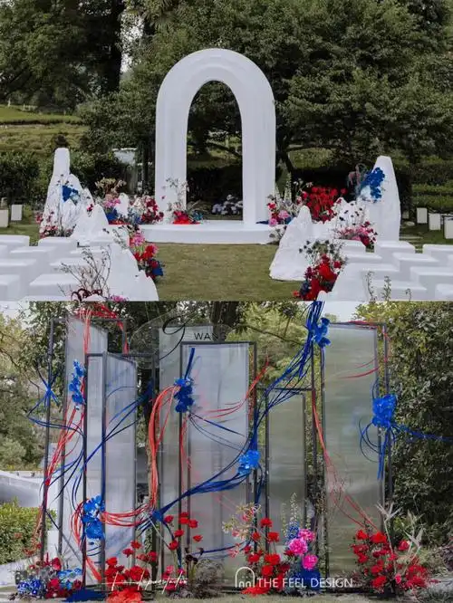 大胆配色的户外婚礼极简的舞台搭配浓郁的撞色设计吸睛的红色撞上克莱