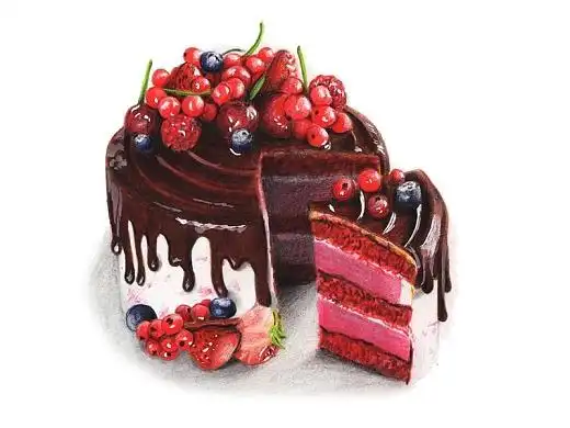 【驴大萌彩铅教程336】红加仑慕斯蛋糕 手绘美食甜点