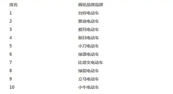 2019-2021年电动车品牌排行榜