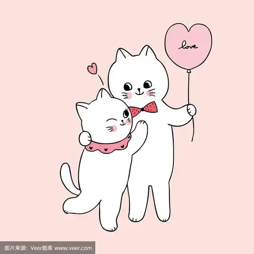 卡通可爱的情人节白猫拥抱向量.