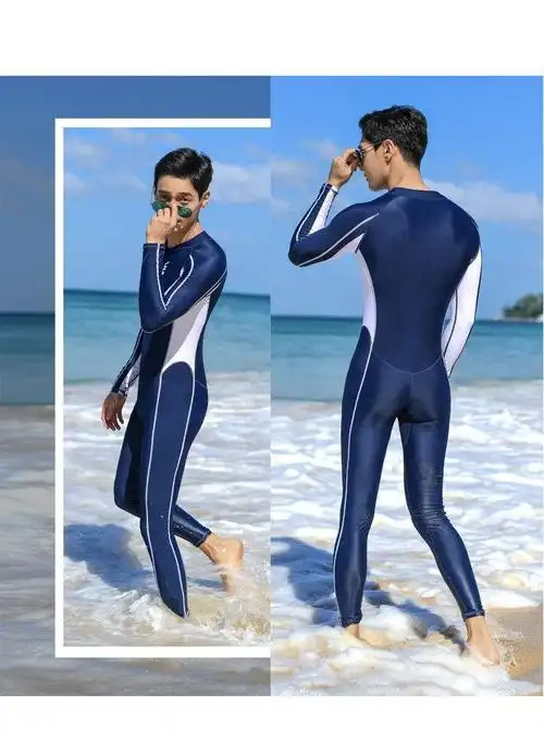 现货现发连体男泳衣青少年大码男士潜水服游泳装备2022长袖长裤游泳衣