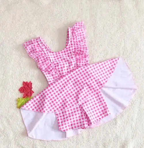 特价清仓新款泳衣格子儿童连体泳衣中小童韩版连体裙式宝宝泳装