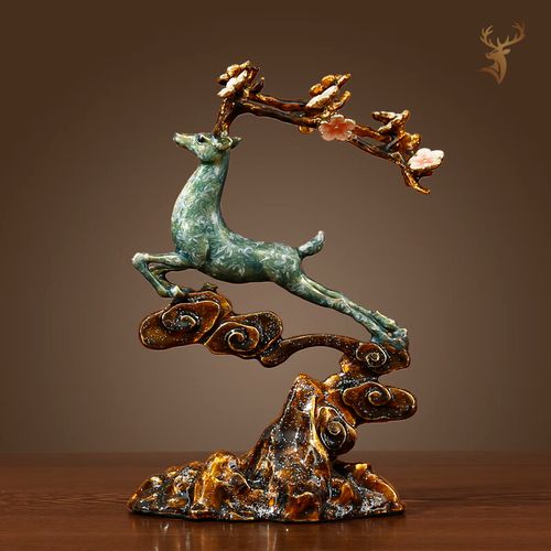 黎采(licai) bj0189珐琅彩招财福鹿梅花鹿艺术品摆件家居客厅电视酒柜