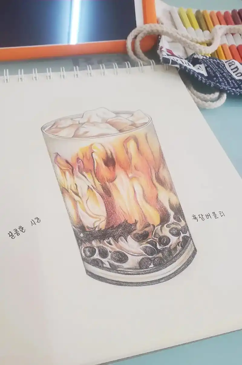 一杯黑糖珍珠奶茶 #手绘 #彩铅画 #下午茶 #黑糖珍珠奶茶 - 抖音