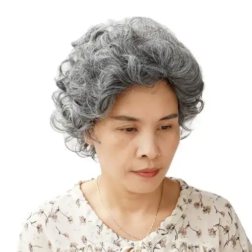 假发老太太白色卷发蓬松短卷发演出发型奶奶银色日常整顶假发
