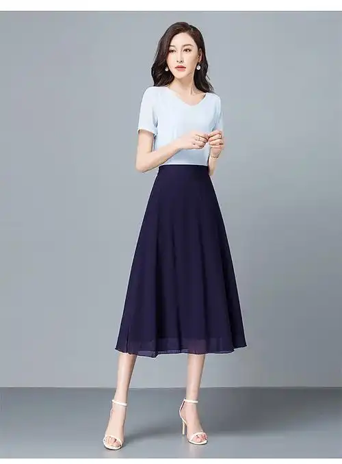 半身裙女夏季新款中长款裙子垂感a字裙高腰显瘦伞裙藏蓝色s85100斤