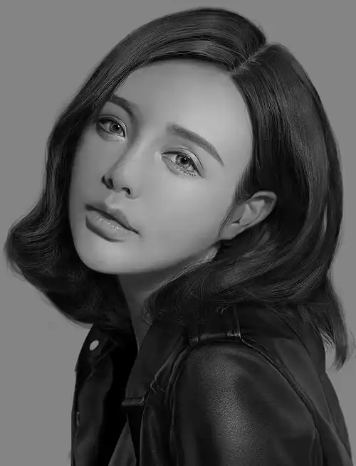 手绘板绘制的人物肖像素描(临摹的美妆女神照片) 画风属于超写实系的