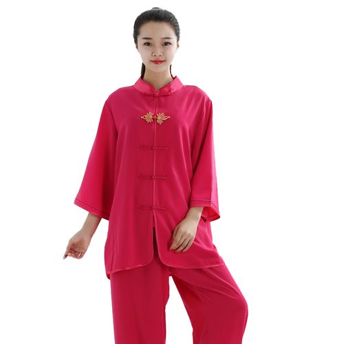 断码清仓太极服春夏款星光麻太极服中短袖武术练功服表演晨练服装 玫