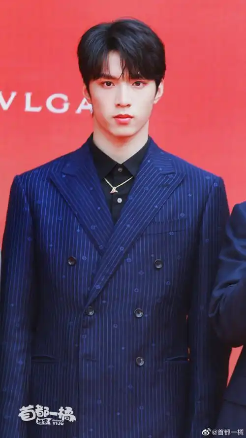 北影节##时代少年团北影节红毯生图##刘耀文北影节蓝色条纹西装造型