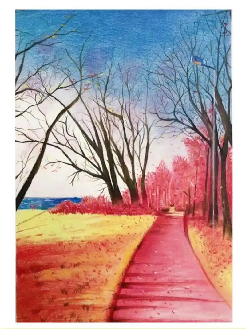 彩铅画秋天简单风景——秋 9月的到来,广东的天气还是一样的热 分享一