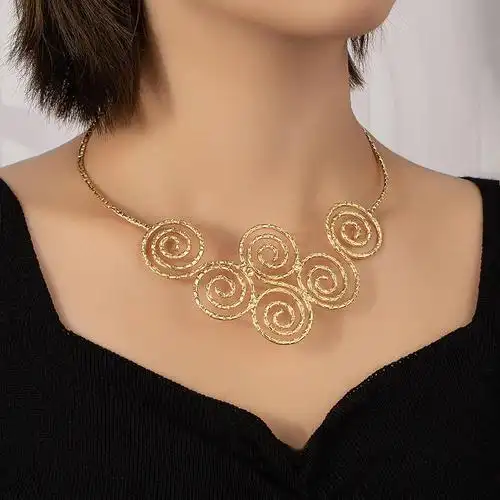 中东迪拜夸张项圈民族风潮流云纹金属时尚复古颈圈聚会项链外贸女