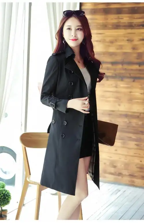 商品名称:欧流女式风衣外套秋修身大码女装中长款风衣女1611 品牌