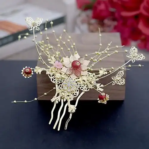 新娘红色流苏发饰套装头饰古装配饰女头饰秀禾服结婚中式古风新款