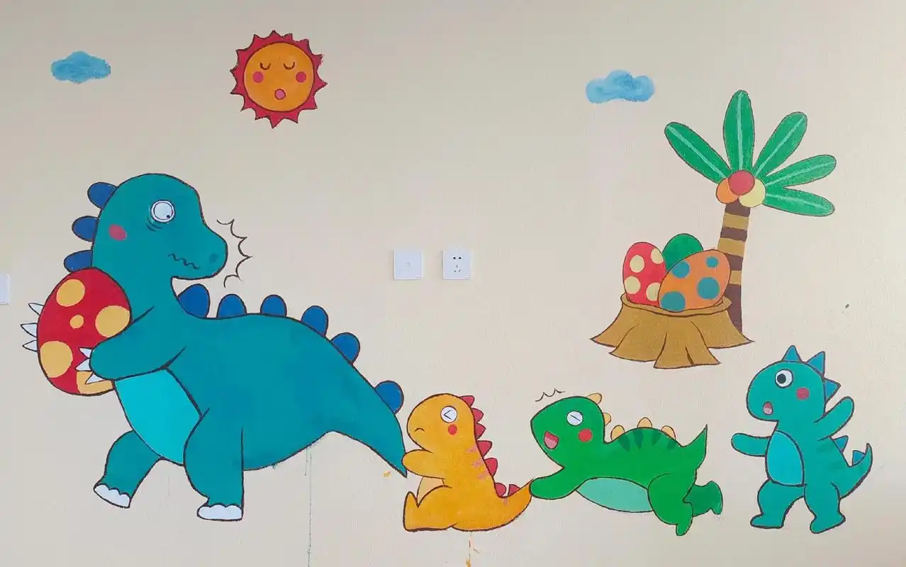 手绘卡通墙绘完工