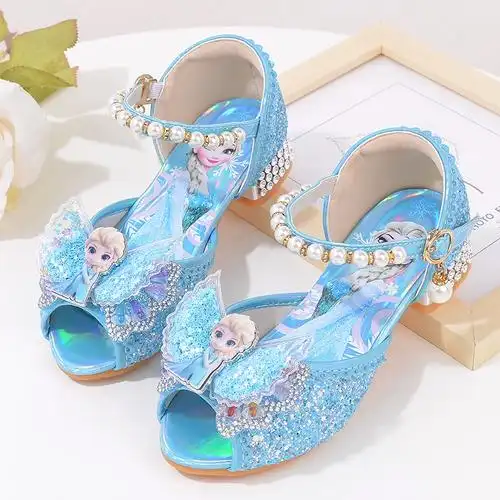 幼儿园宝宝公主鞋夏天女孩凉鞋爱莎儿童高跟鞋新款水晶鞋女童凉鞋