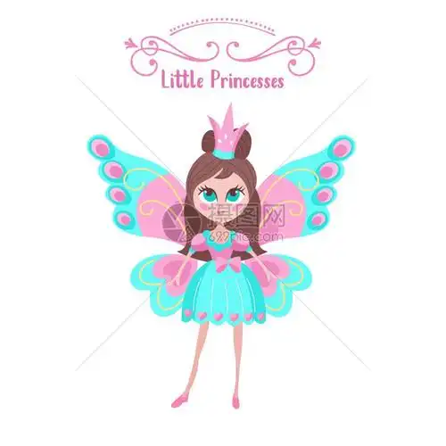 矢量剪贴画小公主的玩具向量剪辑集漂亮的女孩穿着漂亮的裙子蝴蝶翅膀