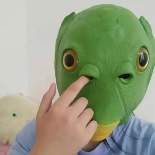 猛仕将鱼头套绿鱼头套面具圣诞节头套抖音网红同款绿头鱼头套绿鱼人