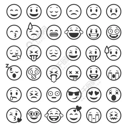 图释大纲表情符号面对图释滑稽的微笑线黑色图标表达笑脸面部人物幽默