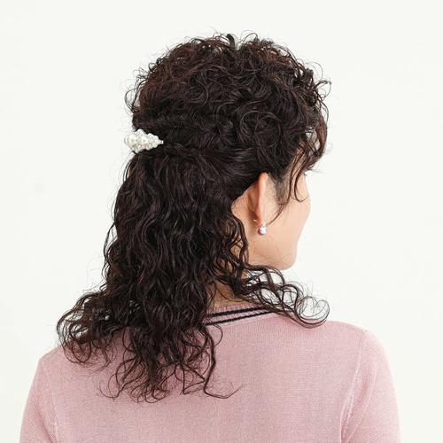 假发女长发妈妈款中长卷发羊毛卷中老年发套自然头套半扎全真人发