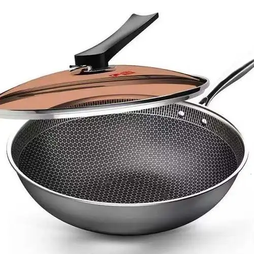 超级新品 康巴赫二代蜂巢304不锈钢材质无油烟不粘锅炒锅 32cm