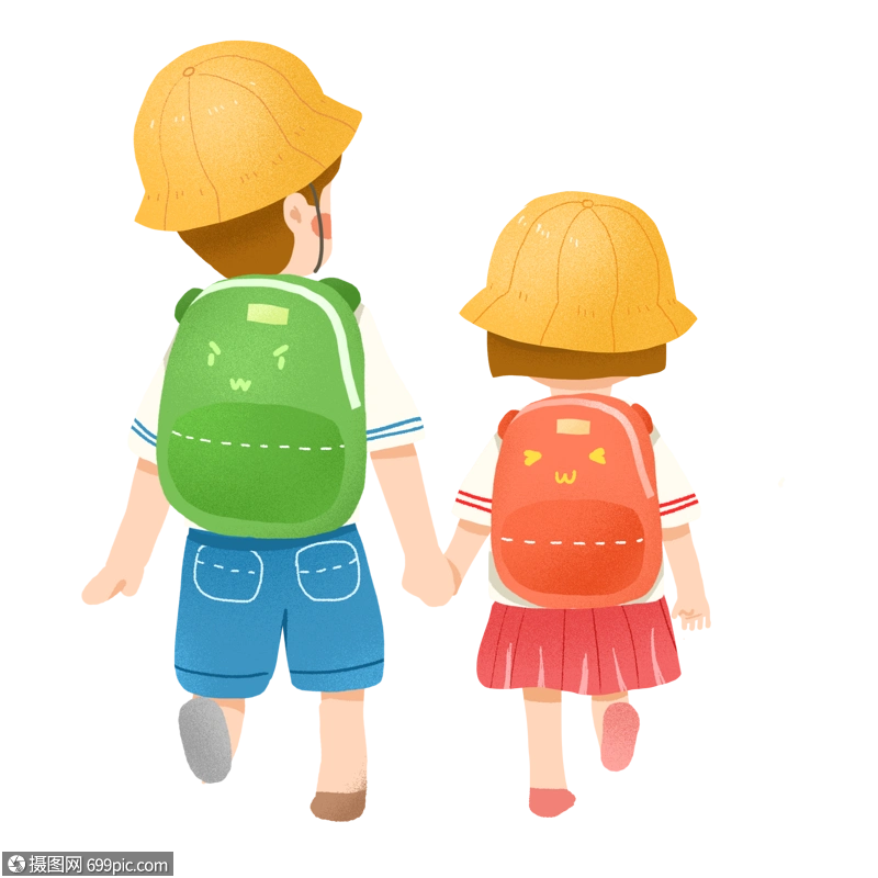 开学季手牵着手上学的兄妹牵手妹妹