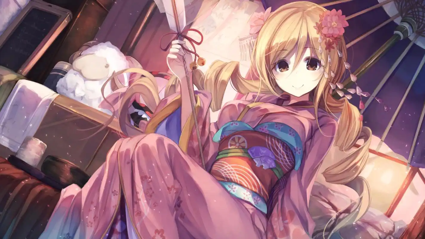 和服少女:欢迎光临#二次元美图# #动漫美图