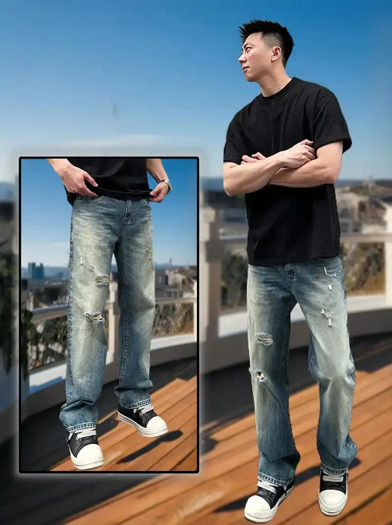 yihao studio夏季新款男士牛仔裤