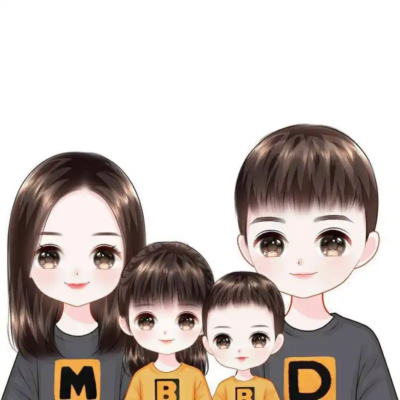 四口之家,最完美的全家福手绘头像.