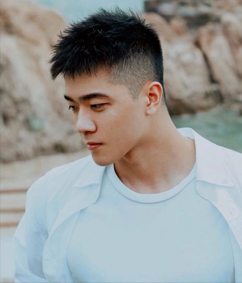 所以,大家不妨试试上面这款前刺发型,两侧的头发剃光,中间的头发剪碎