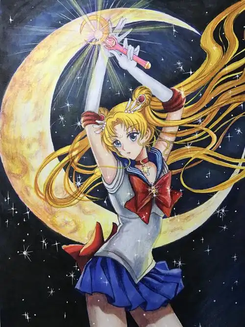 手绘 马克笔动漫 二次元小美女 美少女战士 水冰月 彩铅 步骤