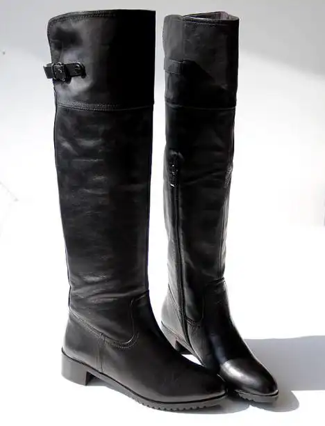 原单牛货!真皮过膝羊毛马靴军靴小牛皮超高筒女靴机车靴3538码