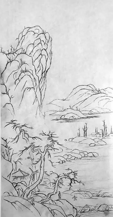 周扬波山水画写生作品展钢笔素描,临摹山水画铅笔画的素描山水画请问