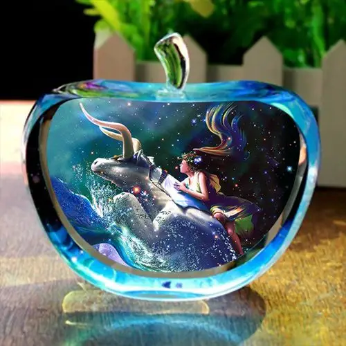 12星座水晶苹果摆件 平安祝福/创意礼品/送女友生日礼物 可刻字