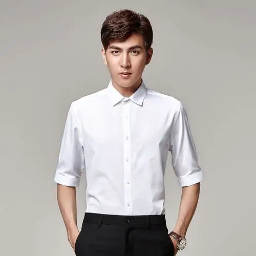 赏妆职业白衬衫男士修身中袖防皱商务休闲韩版秋季正装五分袖衬衣