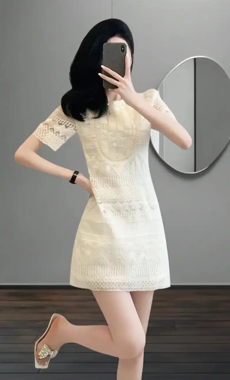 名媛镂空蕾丝连衣裙女夏季新款!一眼高心动住了,高级感a字裙子