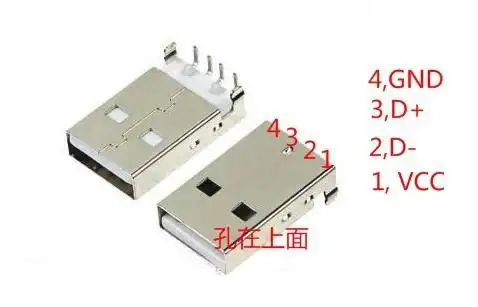 usb公母头怎么接线,我要接线图 1,usb-a 公头,引脚的次序如下图,有孔