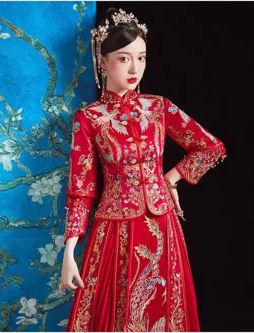 中式婚礼秀禾服敬酒服秀禾服新娘新款中式婚纱孕妇敬酒服春季结婚龙凤